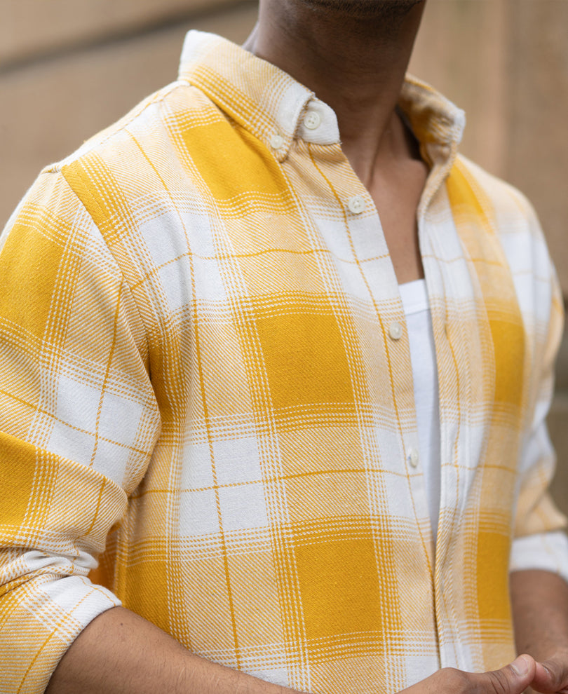 Yellow Structured Checks Buttondown Shirt