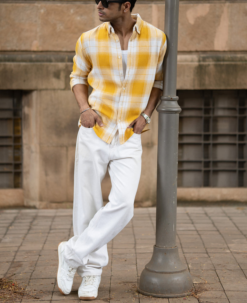 Yellow Structured Checks Buttondown Shirt