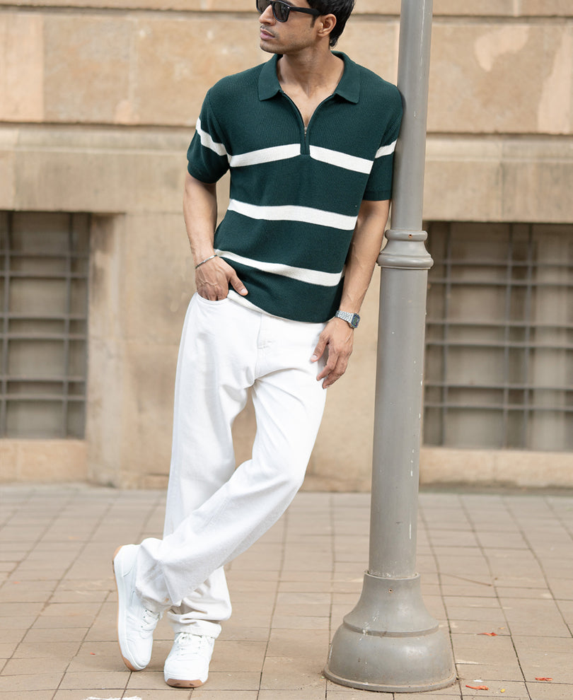 Pine Striped Zipper T-Shirt