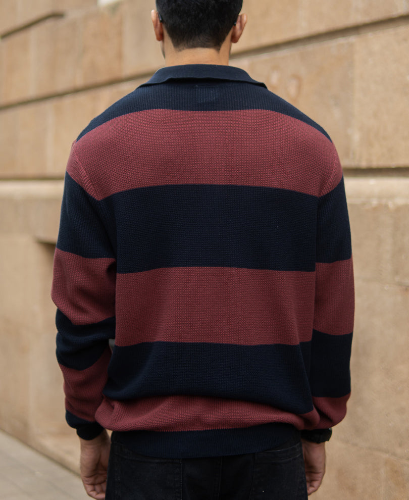 Brown And Navy Striped T-Shirt