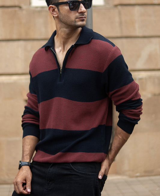 Brown And Navy Striped T-Shirt