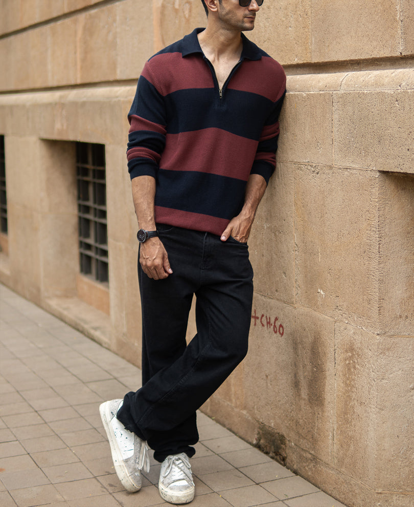 Brown And Navy Striped T-Shirt