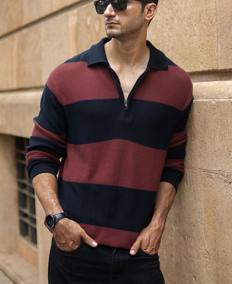 Brown And Navy Striped T-Shirt