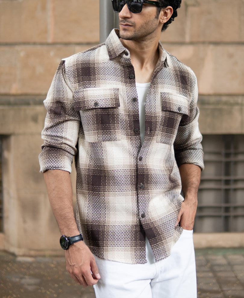 Beige Structured Checks Shirt