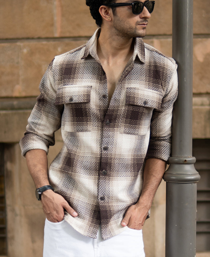 Beige Structured Checks Shirt