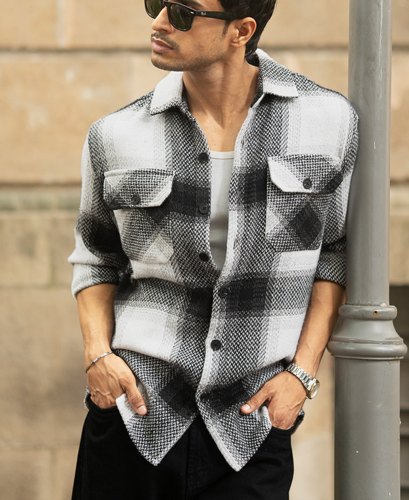 Black And White Checks Overshirt