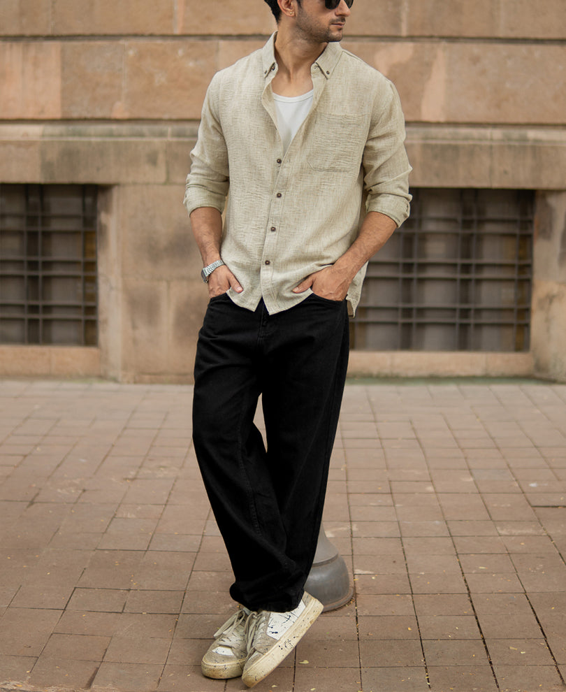 Beige Slub Textured Shirt