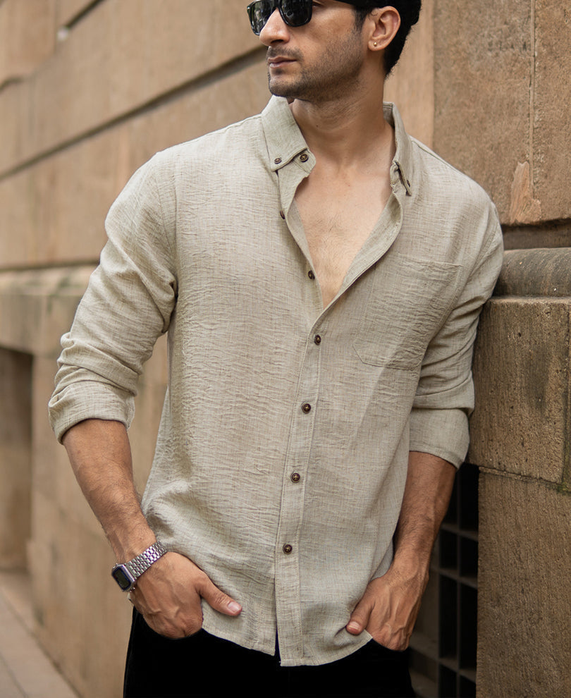 Beige Slub Textured Shirt