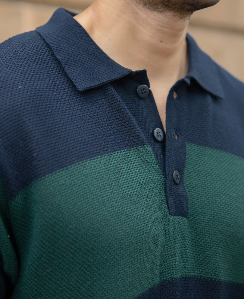 Olive And Navy Knitted Stripe T-Shirt