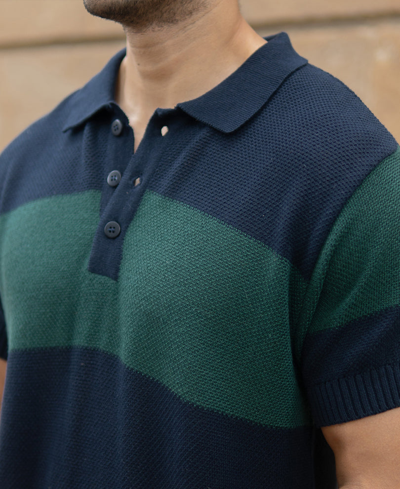 Olive And Navy Knitted Stripe T-Shirt