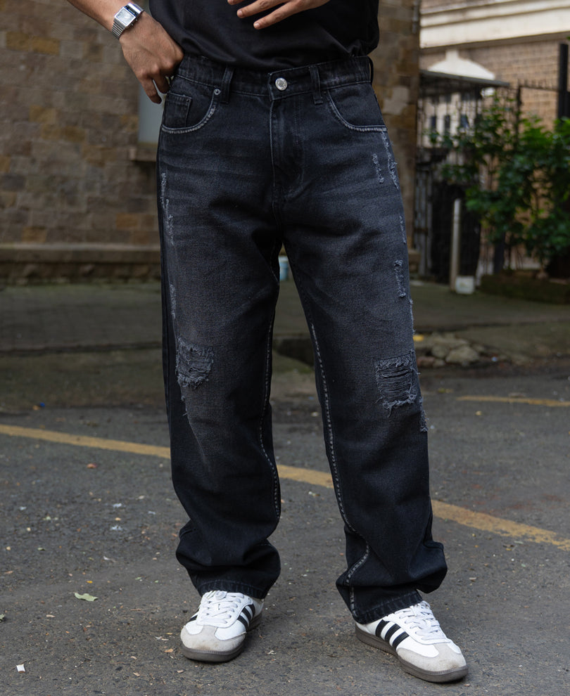 Black Distress Baggy Jeans