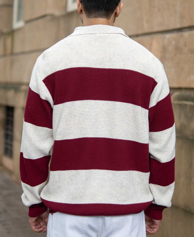 Wine Structured Stripe T-Shirt