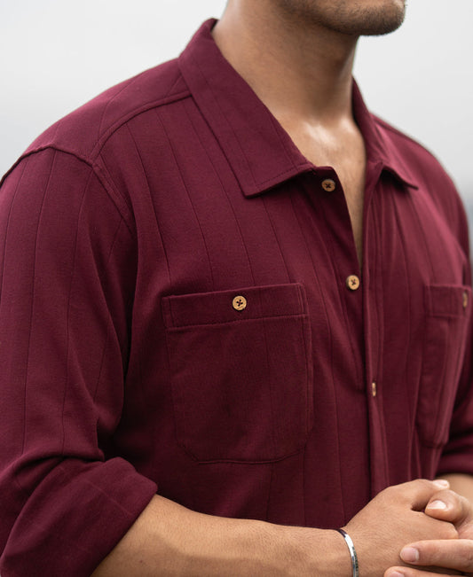 Wine Striped Knitted Shirt