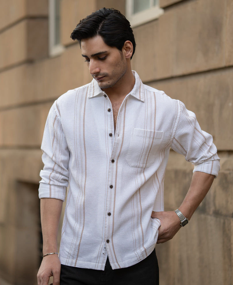 White Structured Striped Shirt