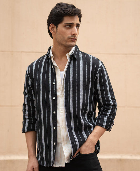 Black Structured Stripe Shirt