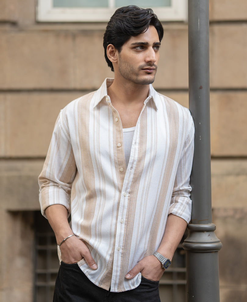 Beige Structure Stripe Shirt
