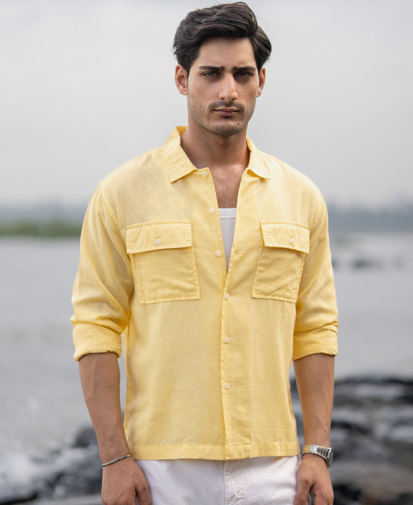 Yellow Linen Double Pocket Shirt