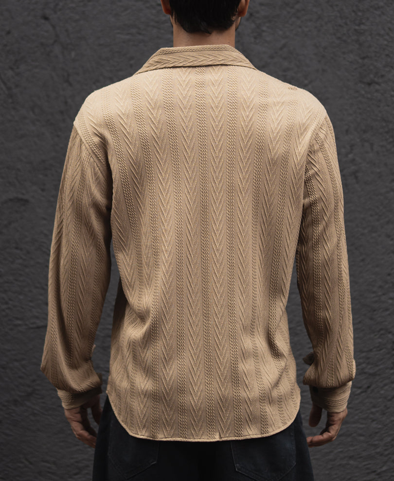 Beige Structured Regular Fit Shirt