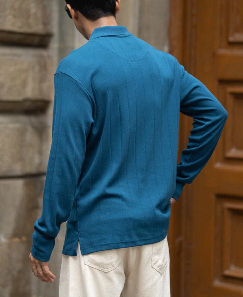 Royal Blue Striped Knitted T-Shirt