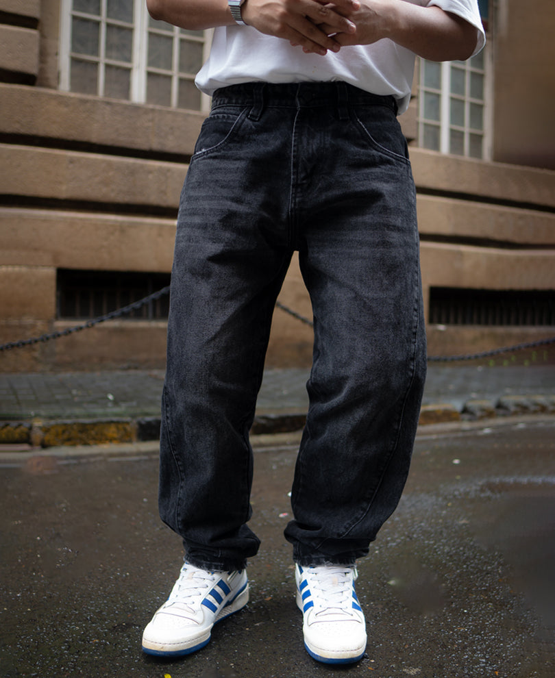 Black Carbon Wash Baggy Fit Denim Jeans