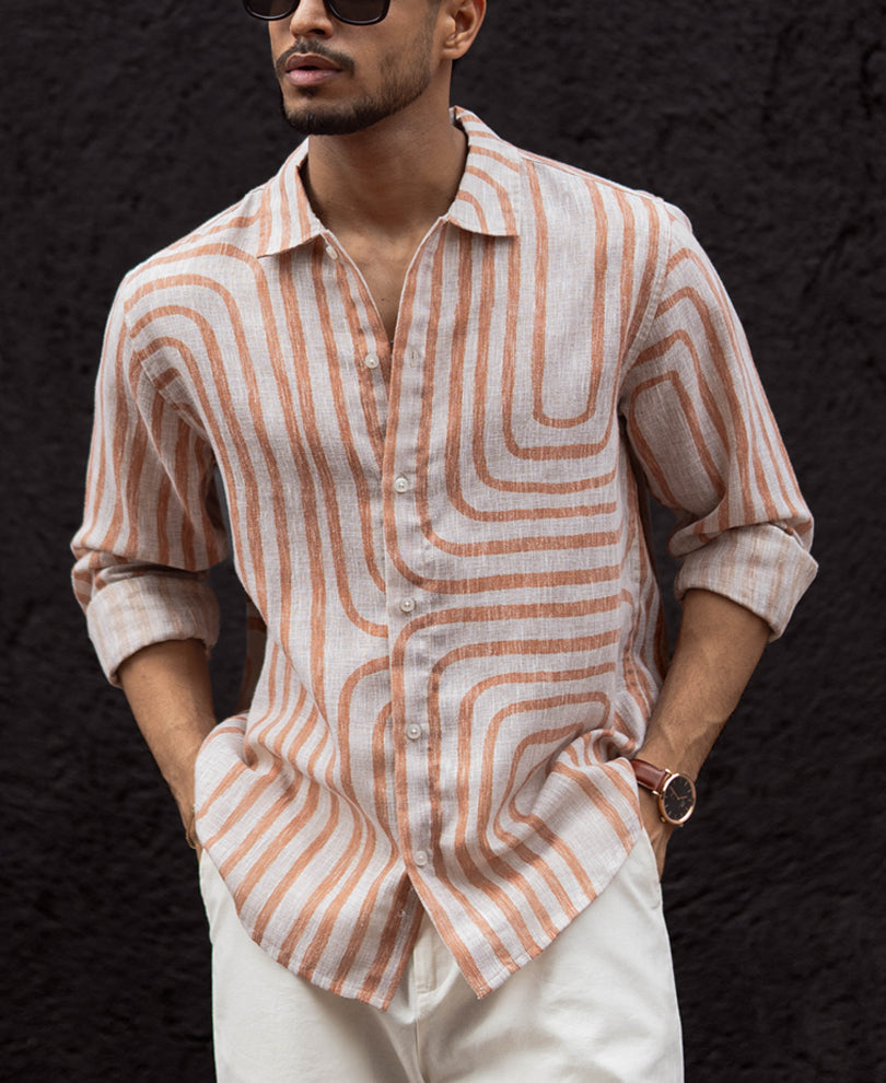 Rust Brown Regular Fit Full Sleeves Shirt