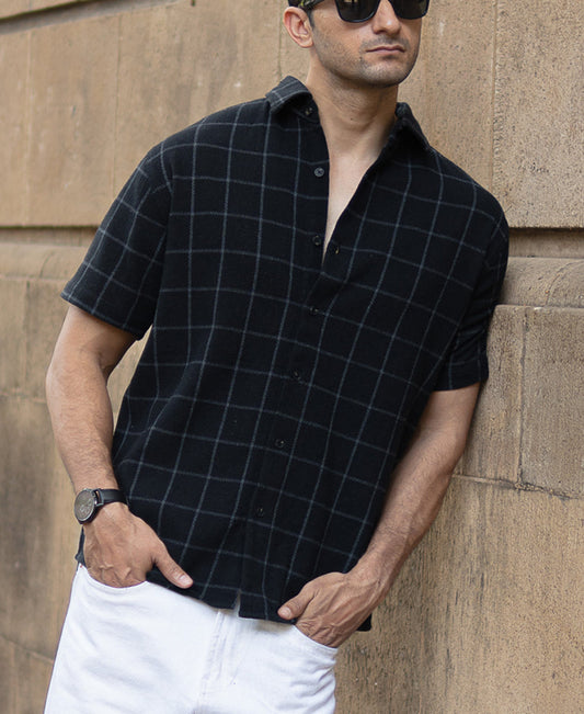 Black Structured Checks Shirt