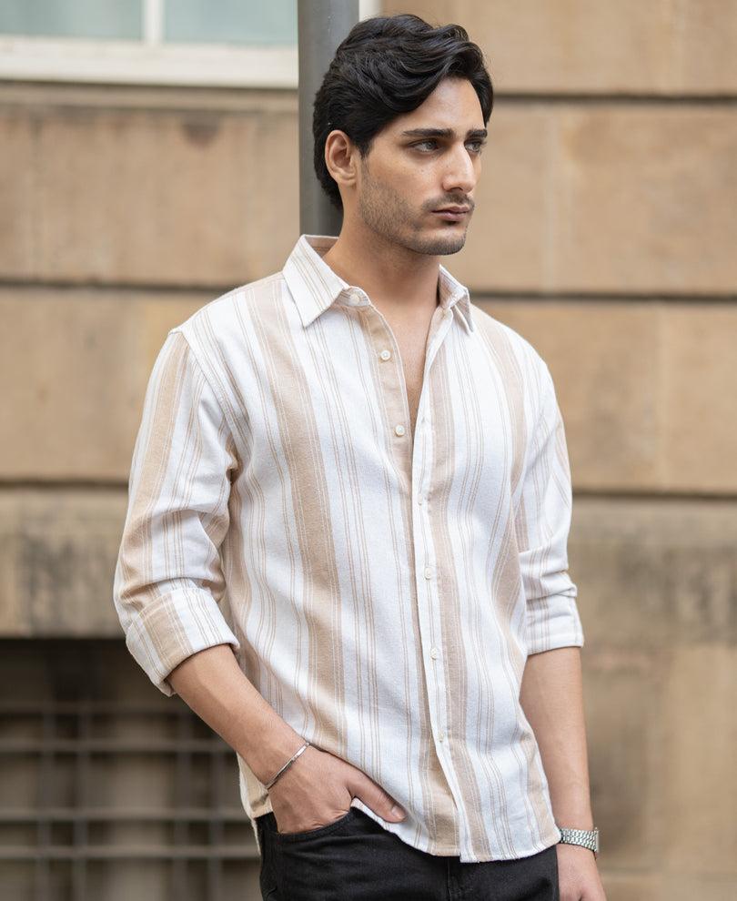 Beige Structure Stripe Shirt