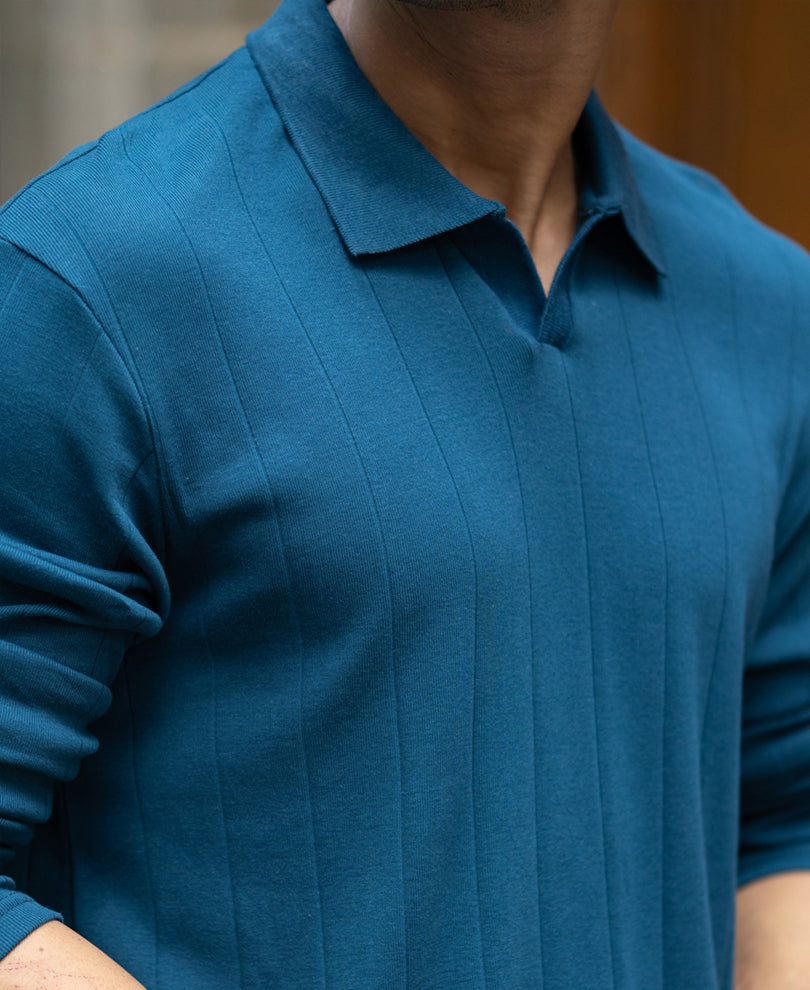 Royal Blue Striped Knitted T-Shirt