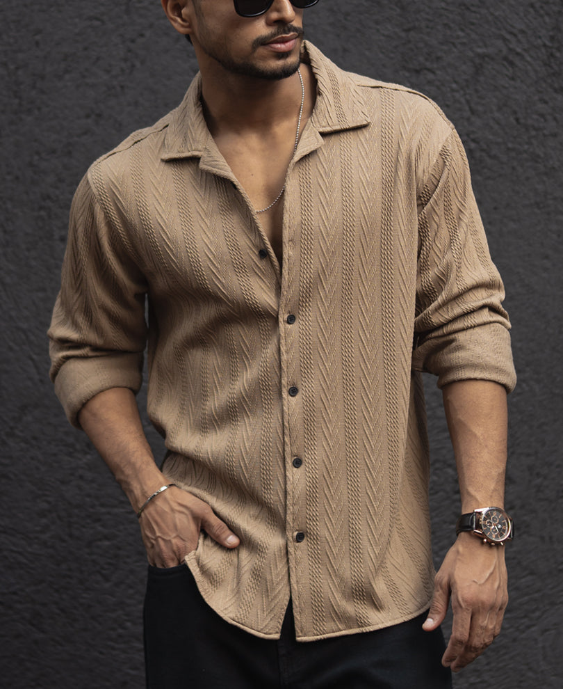 Beige Structured Regular Fit Shirt