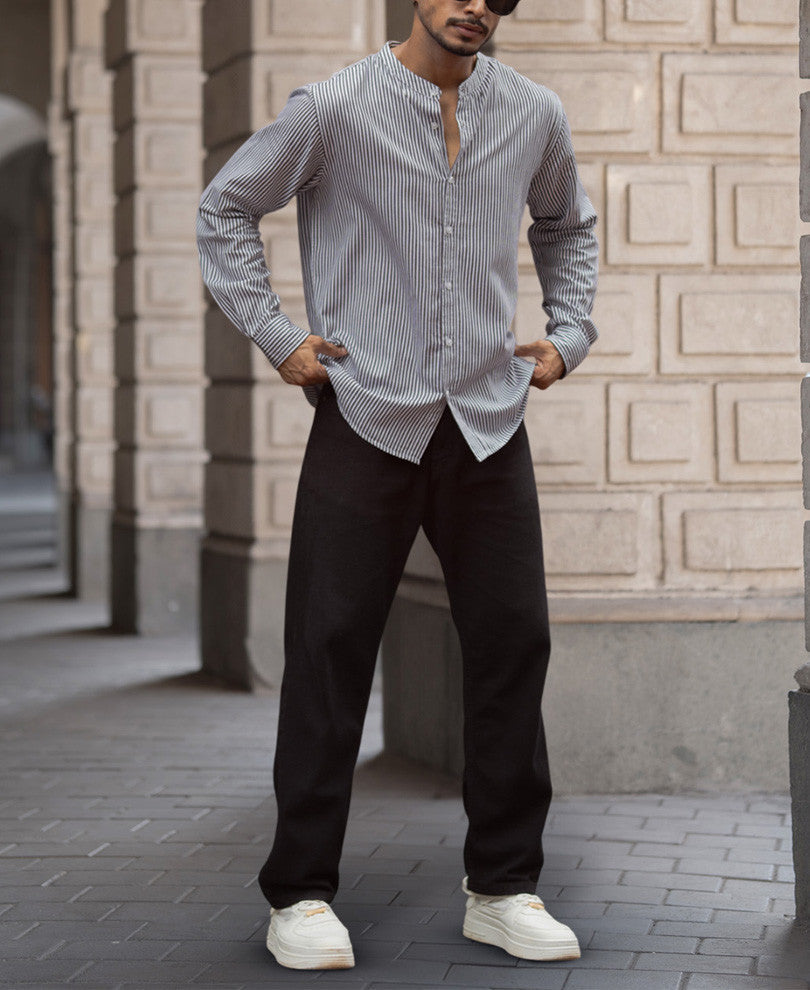 Black and White Stripes Full Sleeves Shirt