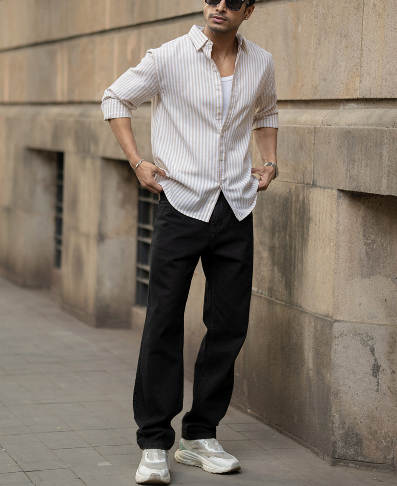 Beige Lightweight Cotton Stripe Shirt