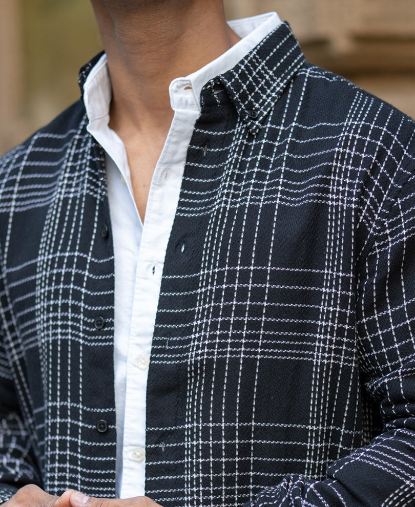 Black Structured Checked Shirt