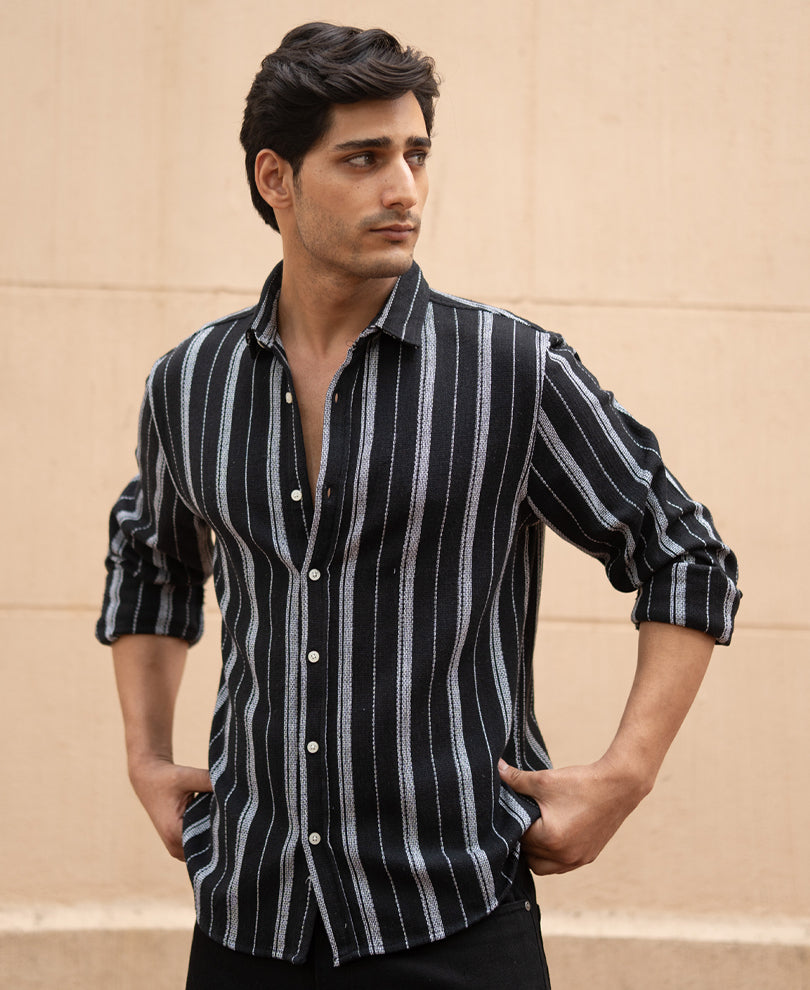 Black Structured Stripe Shirt