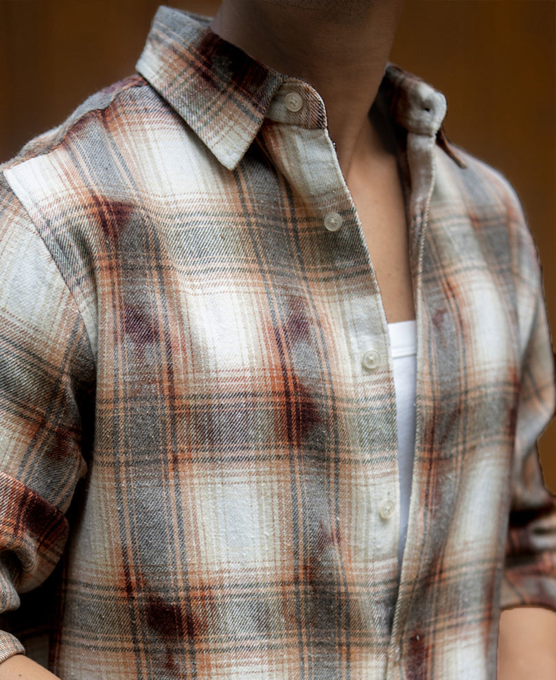 Beige Washed Checks Shirt