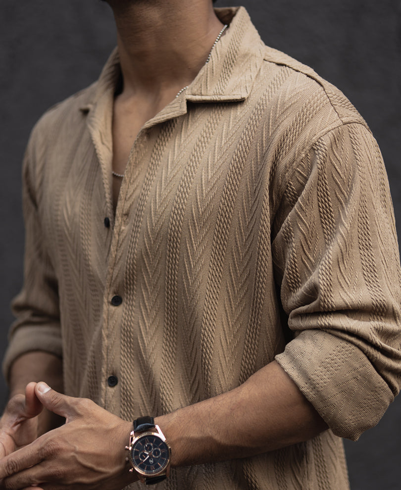 Beige Structured Regular Fit Shirt