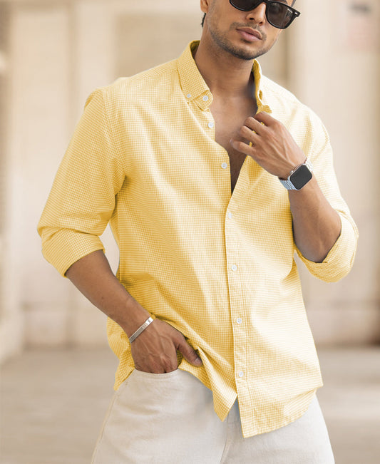 Yellow Microchecks Oxford Shirt