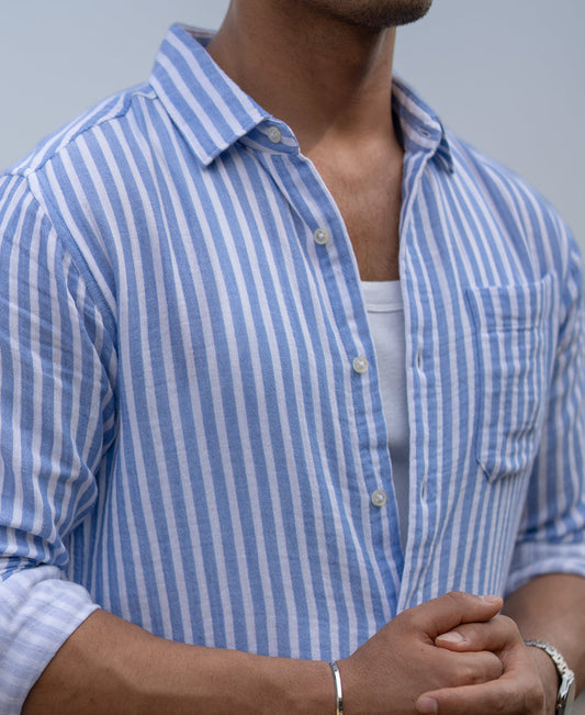 Blue Double Cloth Stripe Shirt