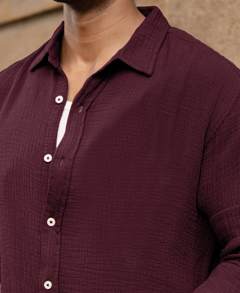 Wine Crinkled Shirt
