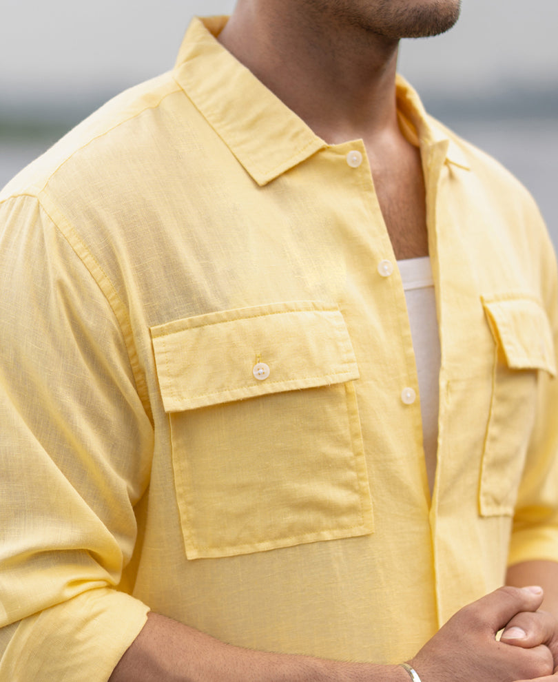 Yellow Linen Double Pocket Shirt