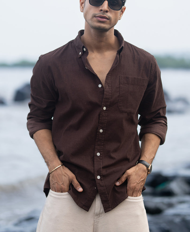 Coffee Corduroy Button Down Shirt