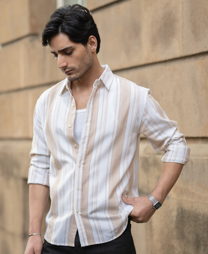 Beige Structure Stripe Shirt