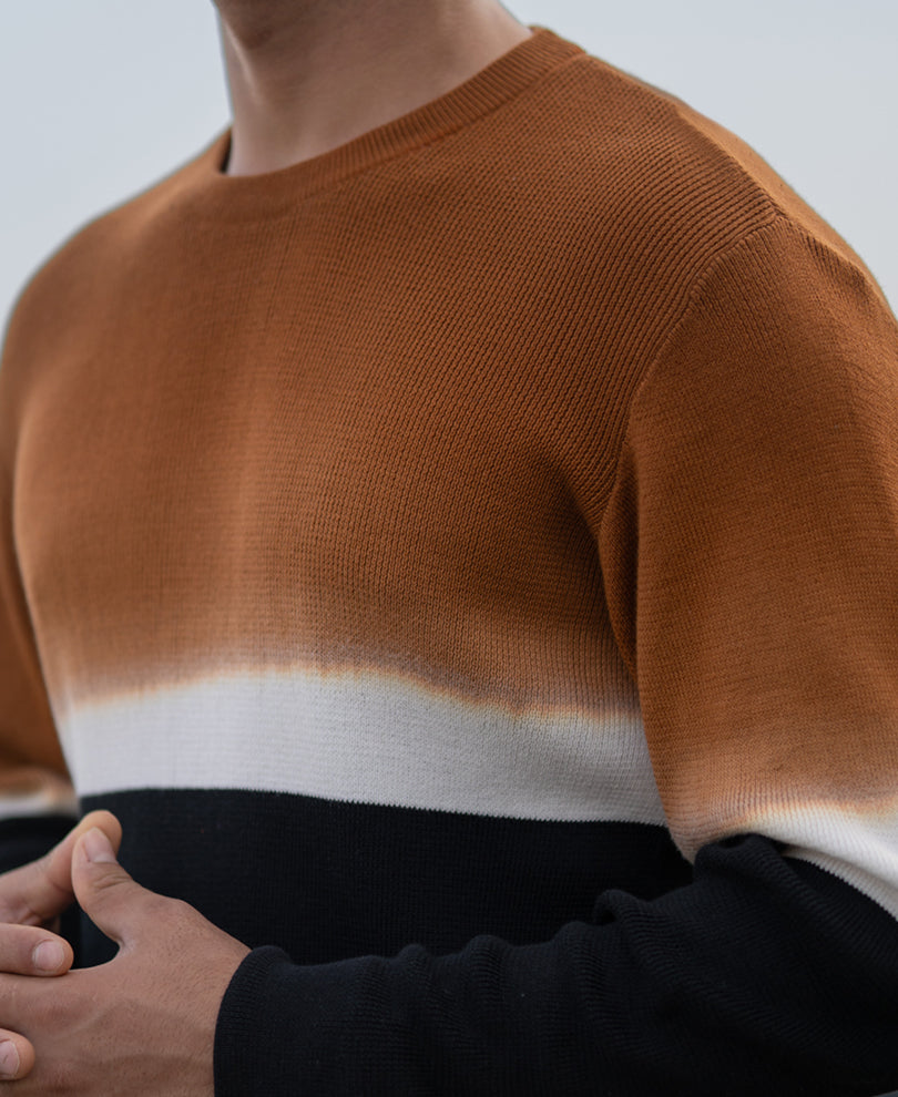 Brown And Black Stripe Knit T-Shirt
