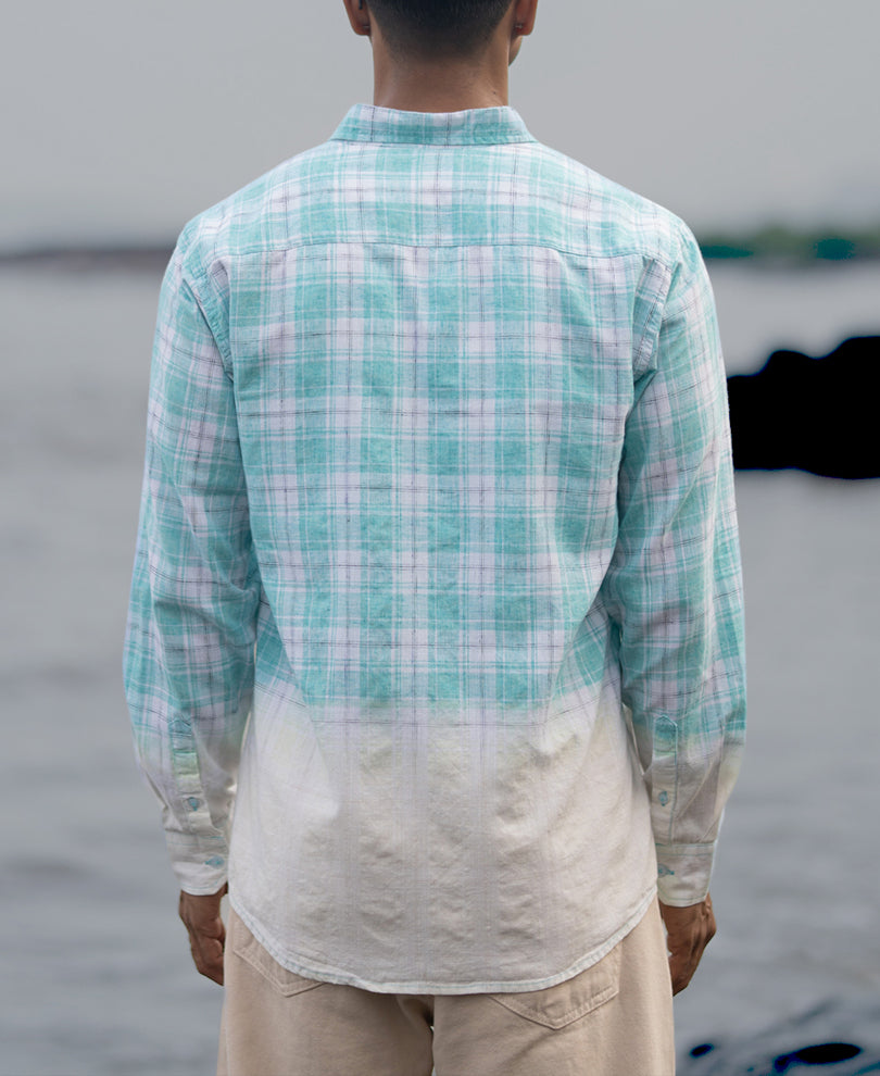 Aqua Blue Light Weight Ombre Checks Shirt