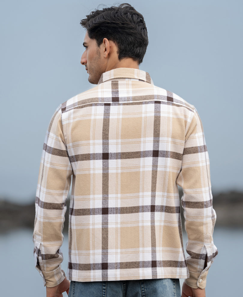 Beige Checks Zipper Overshirt