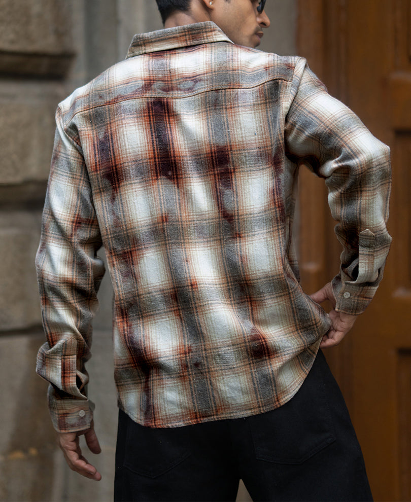 Beige Washed Checks Shirt