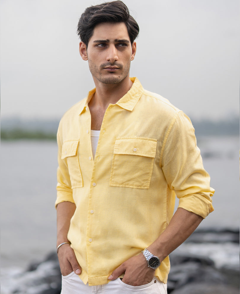 Yellow Linen Double Pocket Shirt