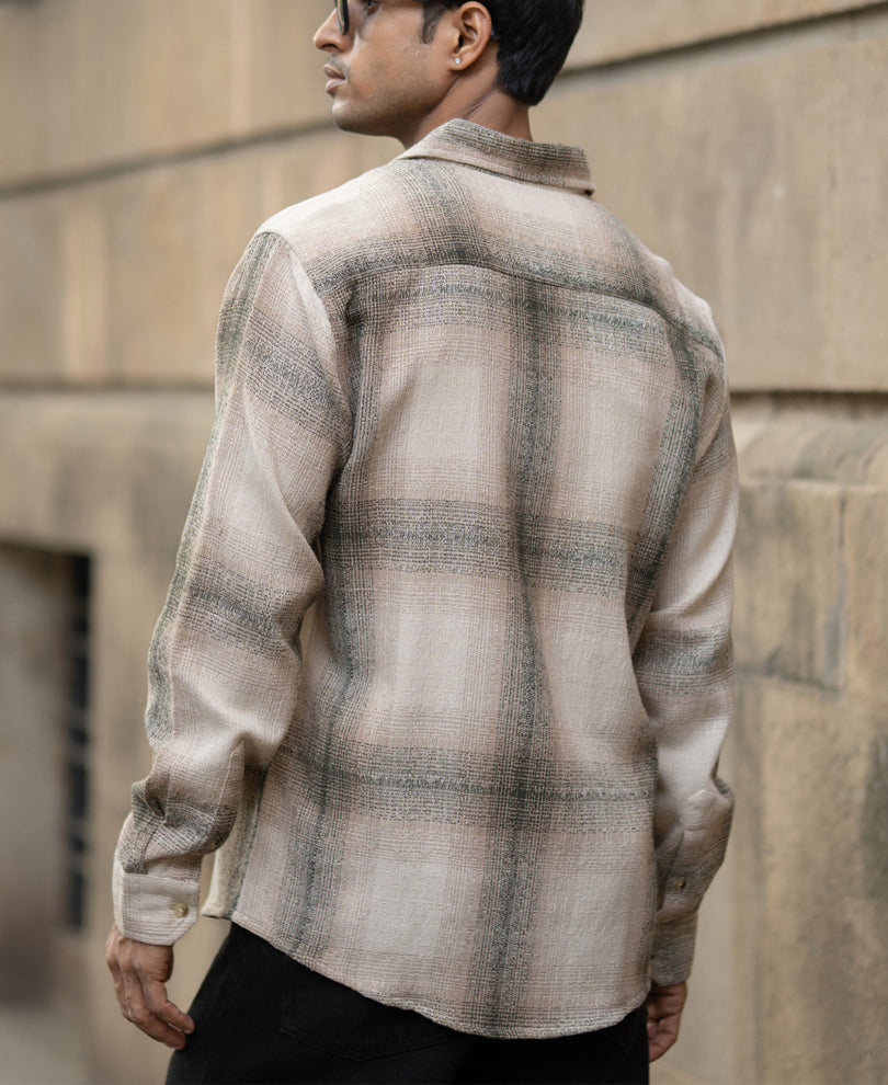 Beige Structured Checked Shirt