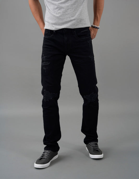 Black 5 Pocket Mid-Rise Slim Straight Fit Jeans