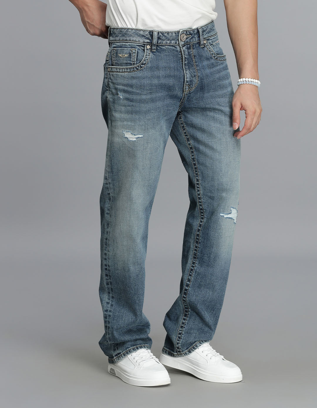 Med Blue 5 Pocket Midrise, Comfort And Straight Fit Jeans