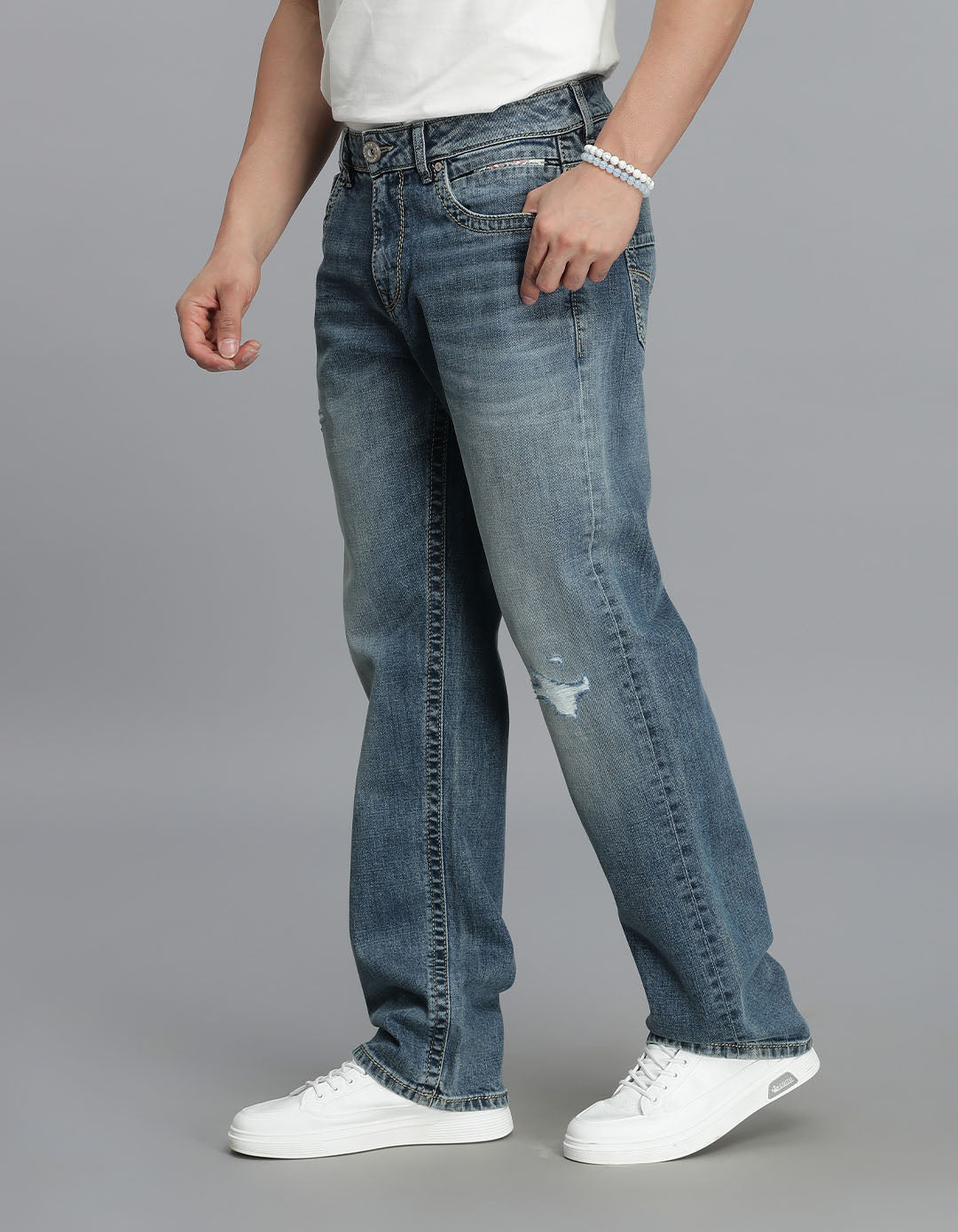 Med Blue 5 Pocket Midrise, Comfort And Straight Fit Jeans